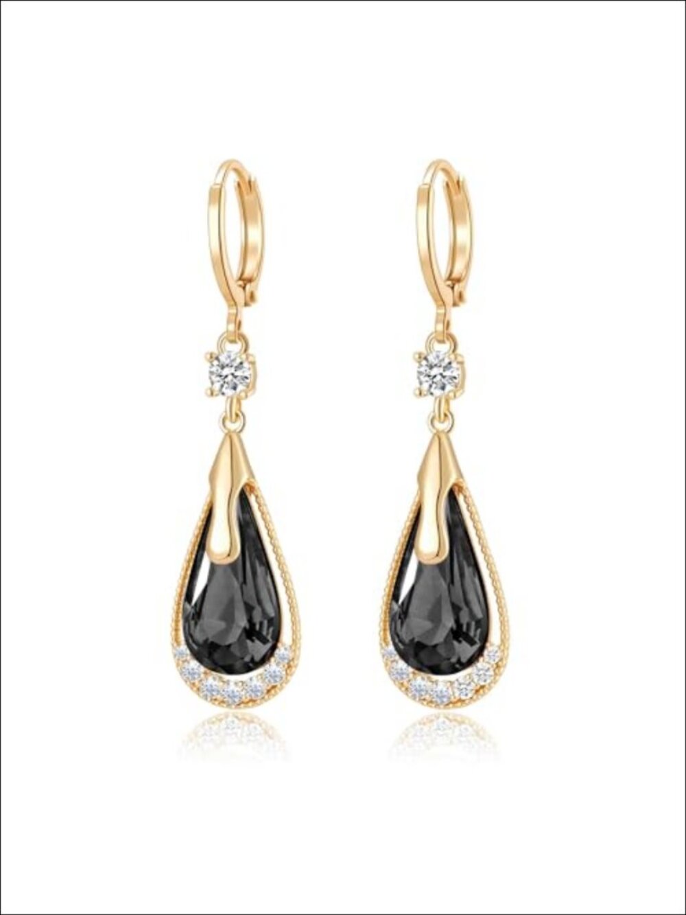 Austrian Crystal Teardrop Huggie Drop Earrings 14K Gold Plated